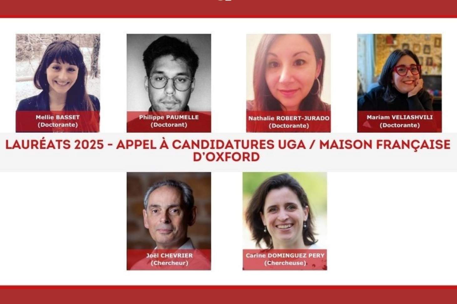 6 lauréats de l'appel à candidatures 2025 - UGA / Maison Française d’Oxford dans le cadre du projet GATES